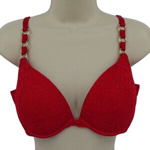 Victorias Secret 38C Very Sexy Push Up Bra Red Lace Gold Ring Underwire Padded